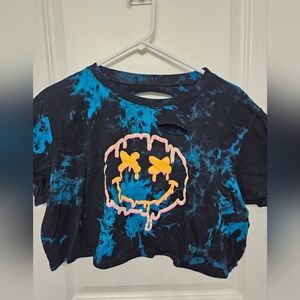 Women's Casual Short Sleeve Graphic Print Tie Dye Crop Top T Shirt XXL